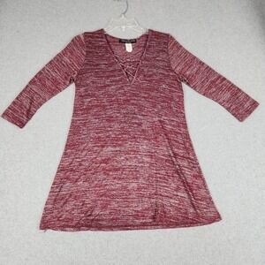 Absolute Angel Tunic Top Women Large Burgundy Space Dye Stretch Criss Cross Neck